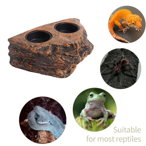 Reptile Magnetic Feeder Ledge, Reptile Food and Water Dish with 2PCS Bowls Feeding Cups for Lizards, Crested Gecko, Lizards and Chameleons Pets, Easy Install Terrarium Tank Accessory (Dual Feeder)