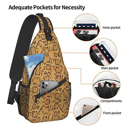 Snake Skin Sling Bag Animal Crossbody Chest Daypack Casual Backpack Women Shoulder Bag For Travel Picnic - color: Snake 06