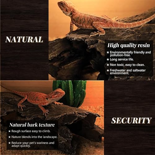 Fish Tank Decorations-Bearded Dragon Tank Accessories Aquarium Decor, Reptile Hide Tree Trunk Betta Lizard Snake Gecko Axolotl Spider Turtles Bearded Dragon Tank Accessories (Black)