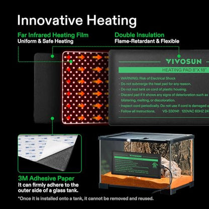 VIVOSUN Reptile Heating Pad 6x8 Inch with Thermostat Combo | Under Tank Terrarium Heating Mat for Turtles, Lizards, Frogs, and Other Reptiles - size: 6X8 Inch with Thermostat
