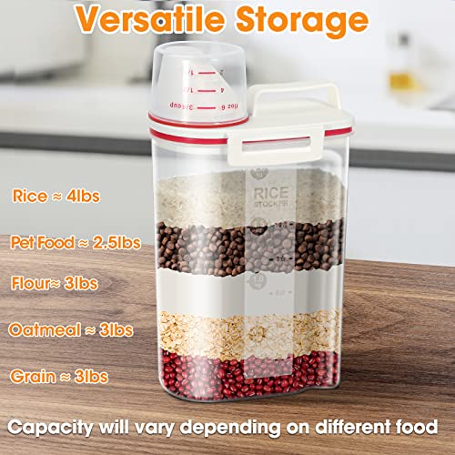 TBMax 2 Pack Rice Storage Containers 4 Lbs, Small Rice Dispenser with Measuring Cup, Cereal Containers Flour Bin, Kitchen Food Storage Container and Pantry Organizers, Pet Dog Cat Food Dispenser - color: Red & Red