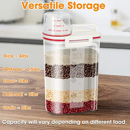 TBMax 2 Pack Rice Storage Containers 4 Lbs, Small Rice Dispenser with Measuring Cup, Cereal Containers Flour Bin, Kitchen Food Storage Container and Pantry Organizers, Pet Dog Cat Food Dispenser - color: Red & Red