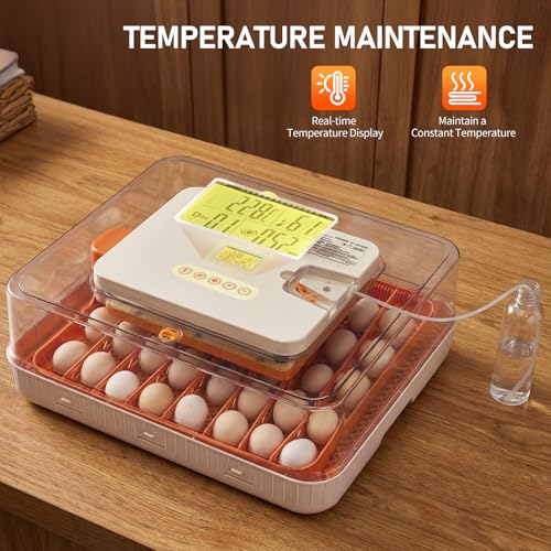 56 Egg Incubator with Temperature & Humidity Control | Automatic Egg Turning, Egg Candler, Automatic Water Filling, Day Counter