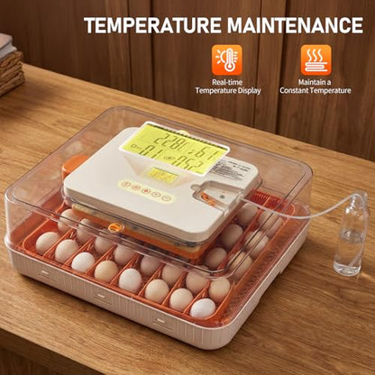 56 Egg Incubator with Temperature & Humidity Control | Automatic Egg Turning, Egg Candler, Automatic Water Filling, Day Counter