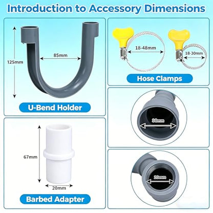 10FT Portable Washing Machine Drain Hose Extension,Extra Long Washer Drain Hose Kit with 1 Adapter, 4 Clamps and 1 U-Bend Holder - size: 10ft