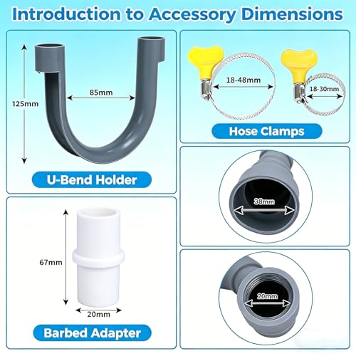 16.4FT Portable Washing Machine Drain Hose Extension,ExtraLong Washer Drain Hose Kit with 1 Adapter, 4 Clamps and 1 U-Bend Holder - size: 16.4ft