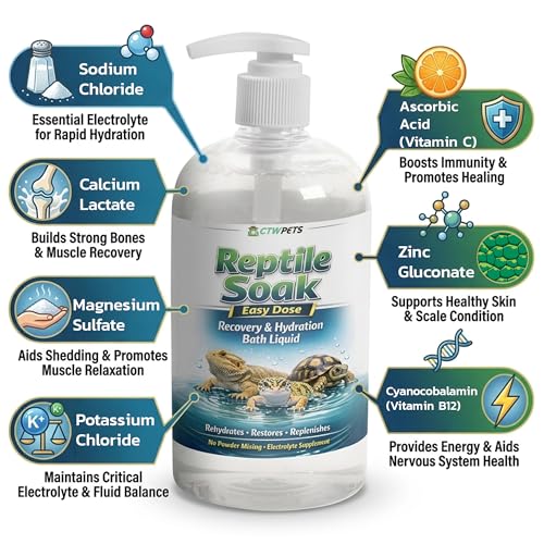 CTWPets Reptile Electrolyte Soak, Bearded Dragon Bath with Vitamins, 8 oz | Vitamin and electrolyte bath concentrate for leopard geckos, tortoises and snakes; 8 oz makes 100+ reptile soaks - size: 8 Fl Oz (Pack of 1)