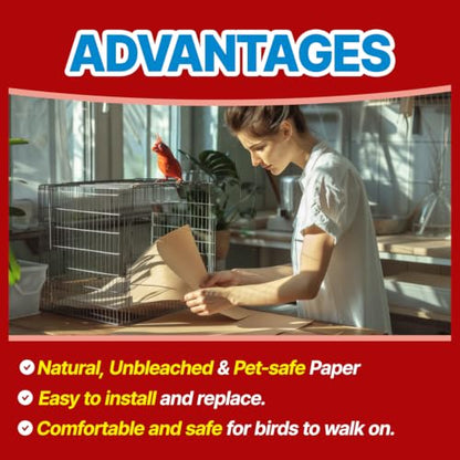 T TORTO9 Kraft Bird Cage Liners 11 x 17 Inch, 120 Sheets, Absorbent Paper Tray Liners for Large Bird Cages, Pre-Cut Disposable Cage Bottom Liners - size: 11 x 17 in kraft