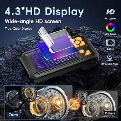 50FT Inspection Endoscope Camera with Light,1080P HD Borescope Camera | IP67 Waterproof Sewer Camera with 8 LED Lights Snake Camera with 4.3" IPS Screen, Semi-Rigid Cable for Auto & Plumbin Tools - size: 50FT