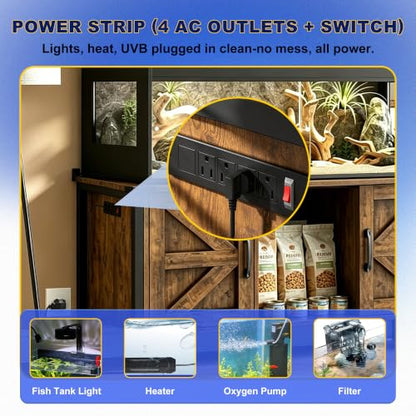 Saifu Reptile Tank Stand, 48"x24", 500 LBS Capacity, Rustic Brown | For 120-230 Gallon Terrariums, Fits Tall Enclosures or Stacked 4x2x2 PVC Tanks, Power Outlets, Cabinet Storage - color: Rustic Brown