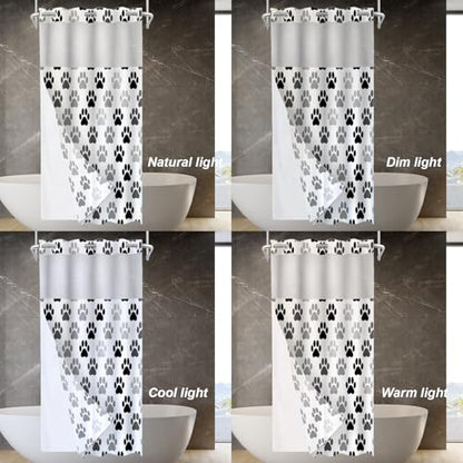 Black Animal Paw Cat Dog No Hooks Shower Curtain with Snap in Liner Set, Colorful Paw Prints Tub Curtainn Mesh Top Window & Magnetic Hem Waterproof 35.5X74 Inch - color: Animal Dog Black, size: 35.4"W x 74"L (Pack of 1)