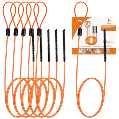 32 Inch Anti-break Metal Drain Snake, Hair Clog Remover, Cleaner Tool | Nylon Coating Sink Snake Drain Cleaner Hair Catcher Remover for Shower Bathroom Sink Tub - color: Orange/Black-32inch