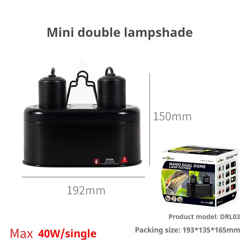 REPTI ZOO Nano Combo Dual Reptile Deep Dome Lamp Fixture for Reptile Max 40 Watts Max Bulb Height 4 inch Per Socket UVB Light Fixture Dual Lamp