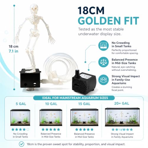 Dancing Skeleton Aquarium Bubbler with Quiet Air Pump, Complete Fish Tank Bubbler Decorations Kit, Adjustable 3D Printed Skeleton Fish Decor for Family-Use，Without Pump