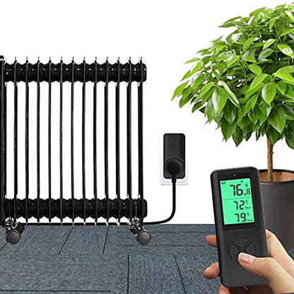 DIGITEN Wireless Thermostat Plug-in Temperature Controller Outlet Remote Control Built in Temp Sensor Thermometer Heating Cooling Mode for Fan Heater Greenhouse Home Brew Reptile, Black