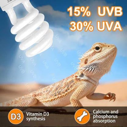 UVB Reptile Light, 15.0 26W UVA UVB Light for Reptiles, Spiral Compact Fluorescent UVB Bulb for Desert Reptiles and Amphibians - size: 6.5 in 15.0