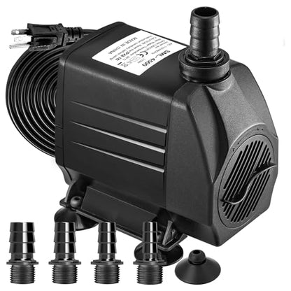 GROWNEER 1250GPH Submersible Pump 110W Fountain Water Pump 4700L/H, with 14.7ft High Lift, 4 Nozzles for Aquarium, Fish Tank, Pond, Hydroponics, Statuary, Garden, Black (1250GPH) - size: 1250GPH