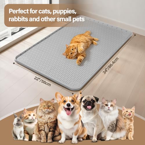 Silicone Cat Bed Mat 34"x22" Pet Crate Mat for Cat Cage, Light Grey | Extra Large Cat Sleeping Mat, Non-slip, Washable, Waterproof Pet Bed Mat with Raised Edge, Pet Playpen Mat to Protect Floors - color: Light Gray, size: 34"x22"