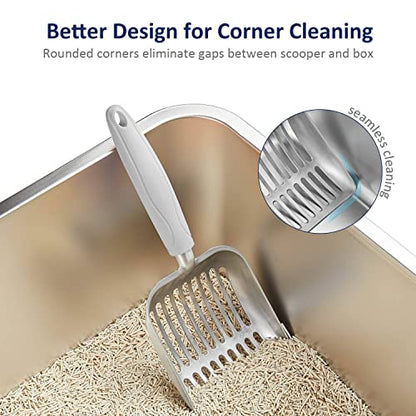 Cat Litter Scoop, Aluminum Alloy Sifter, Kitty Metal Scooper, Deep Shovel, Long Handle, Poop Sifting, Kitten Pooper Lifter, Durable, Heavy Duty, for Litter Box - color: FLAT Aluminum \ #05 Grey Handle, size: Small