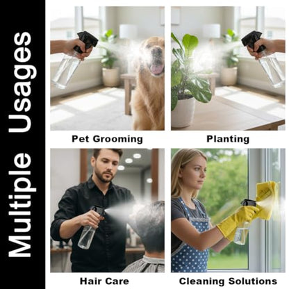 12oz Continuous Mist Plastic Spray Bottle 1 Pack All Purpose | Continuous fine mist, leak-proof, reusable for hair, plant care & household cleaning - color: Clear-1pcs