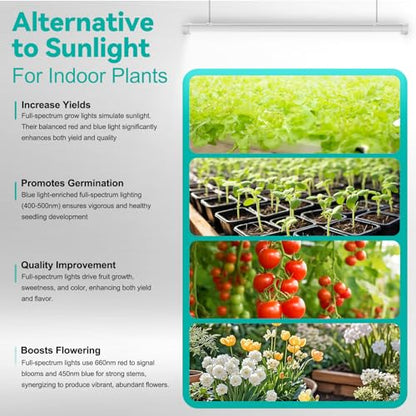 JESLED 3FT Grow Lights, 5000K Full Spectrum Sunlight White, V-Shaped Beam | 72W(2 X 36W), 450W Equiv, On/Off Switch, T8 LED Grow Light Strips for Seed Starting, Greenhouse, Growing Shelf, 2-Pack - size: 3FT-2P