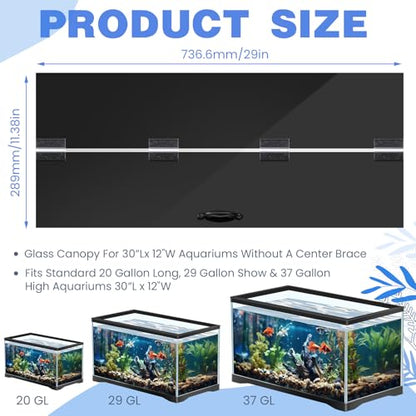 Sieral Aquarium Lids Polycarbonate Canopy with LED Light 29 x 11.38 x 0.12 Inch for 20/29/37 Gallon Without Center Brace Aquariums Cover Fish Tank Lid with a Hook Knife, Black - color: Black, size: 30x12in