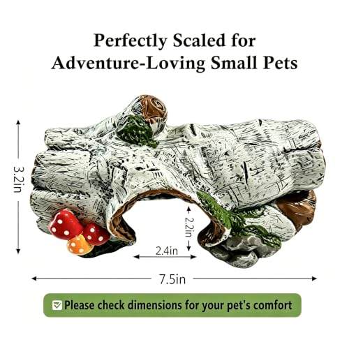 Reptile Hide Cave, Resin Hollow Tree Trunk Hideout, Terrarium Habitat Shelter Tank Accessories Decor for Snake, Leopard Gecko, Bearded Dragon, Tarantula, Aquarium Fish Tank Ornament