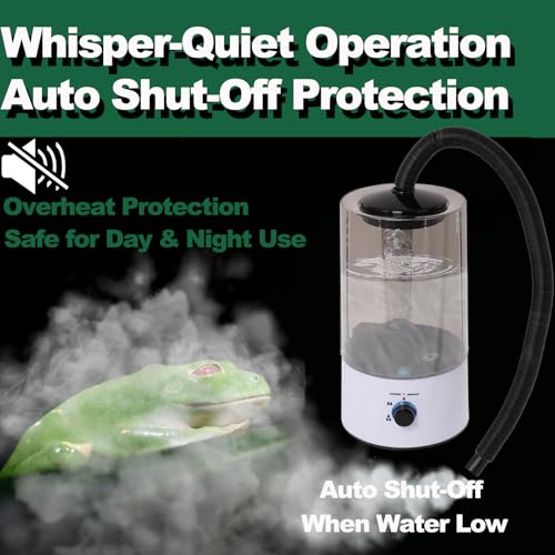 4L Reptile Humidifier Fogger with Extended Hose - Adjustable & Quiet Fogger | Mister for Chameleon, Bearded Dragon, Amphibians - Large Capacity(Black) - color: White+Black