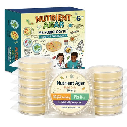 12-Pack Pre-Poured Agar Plates Petri Dishes Home Mold Test Kit with Swabs | 9cm Individually sealed sterile agar plates for diy mold testing on indoor air quality, surfaces, basement, and bathroom - color: Agar Plates for Science