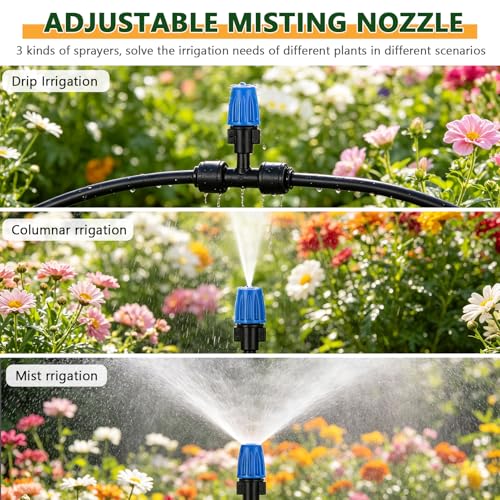 New Quick Connect Drip Irrigation System, Automatic Mist Irrigation Kit with Replaceable Tubing and Misting Nozzles for Garden, Greenhouse and Lawn
