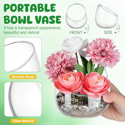 Homoyoyo Clear Glass Terrarium Bowl Vase Slanted Mouth Decorative Bowl for Succulents Moss Air Plants Small Indoor Planter for Desks Bookshelves Home Centerpieces 4.72 X 4.33 X 3.93 in