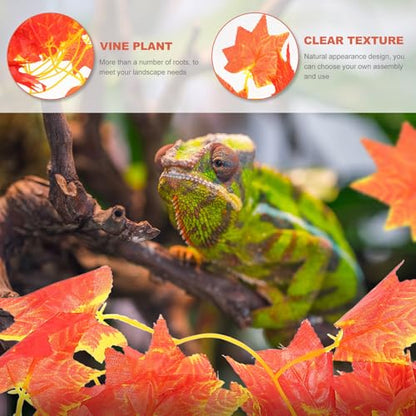 Amosfun Artificial Reptile Plants Vine Decor for Gecko Tank Terrarium Landscape Vine Fake Leaves Reptile Box Supply for Habitat Decoration