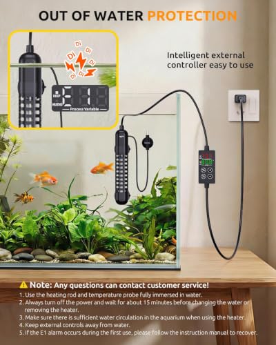 SEAOURA Small Aquarium Heater, 100W Fish Tank Heater for 10-20 Gallon, Submersible Turtle Heater with Digital Display Adjustable Safety Protection, Auto Power-Off When Leaving Water - size: Tank for 10-20 Gallon