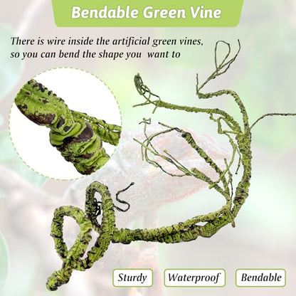 Hamiledyi 7 Pcs Reptile Plants Bendable Climbing Vines Terrarium Hanging Artificial Leaves, Bearded Dragon Tank Accessories, Habitat Decor for Snake Leopard Gecko Lizard Chameleon - size: 7 PCS - Style 6