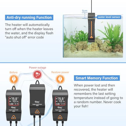 hygger Aquarium Heater 300W 500W 800W 1000W 1200W, Large Adjustable Fish Tank Heater with Intelligent Automatic Power-Off System, Water Heater with LED Digital Display, for Saltwater and Freshwater - size: 500W for 66-135 Gallon