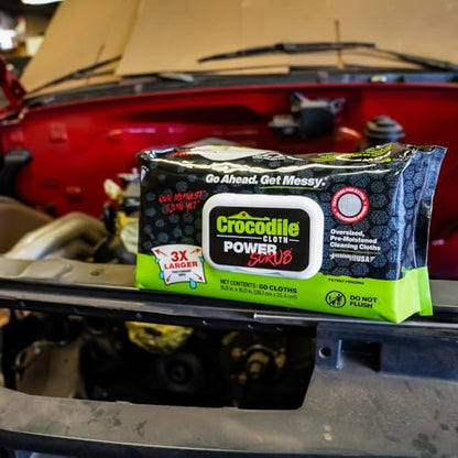 Crocodile Cloth PowerSCRUB Heavy-Duty Hand & Tool Cleaning Wipes, 40 Count | Dual-Surface Cloths, Moist, Absorbent, & Disposable - Safe on Skin & Multiple Surfaces - size: 40 Count (Pack of 1)