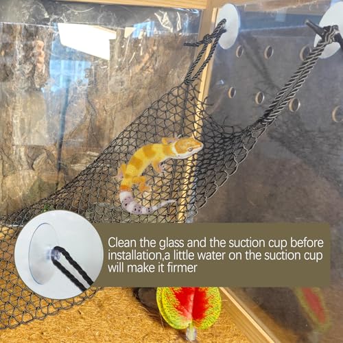 Hamiledyi Bearded Dragon Hammock 35 x 8 Inch Lizard Climbing Net Collapsible Reptile Climbing Mesh Bridge Tank Accessories for Gecko Snake Hermit Crab Chameleon (1 Pcs) - color: Black