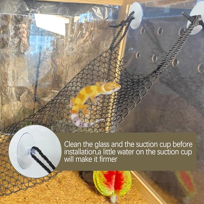 Hamiledyi Bearded Dragon Hammock 35 x 8 Inch Lizard Climbing Net Collapsible Reptile Climbing Mesh Bridge Tank Accessories for Gecko Snake Hermit Crab Chameleon (1 Pcs) - color: Black