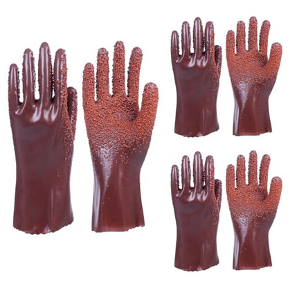 3 Pairs Sewer Gloves PVC Coated Non-Slip Oil & Chemical Resistant | 3 PAIRS INCLUDED: PVC coated sewer gloves for drain cleaning, plumbing maintenance, and everyday heavy-duty work - color: 3 Pairs Brown