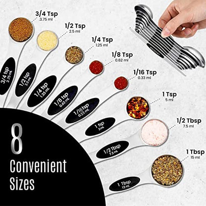 Nextop Stainless Steel Magnetic Measuring Spoons Set – 9 Pieces Dual-Sided Stackable Magnetic Teaspoons and Tablespoons for Dry & Liquid Ingredients – Kitchen Gadgets for Baking & Cooking – Black - color: Black