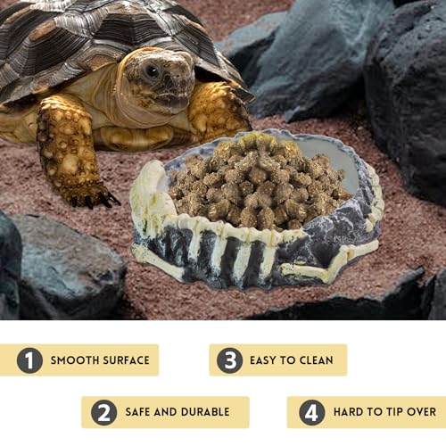 Reptile Food Water Bowl Resin Rock Gecko Feeding Dish Tortoise Feeder Food and Water Plate Amphibian Drinking Basin Reptile Habitat Tank Accessories for Turtle Lizard Leopard Gecko Chameleon