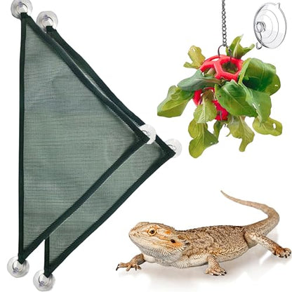 Bearded Dragon Reptile Hammock Enrichment Cage Accessories, Bearded Dragon Feeder Ball and Breathable Mesh Hammock, Lizard Hammocks Lounger Bed Rest and Feed Toy, Reptile Tank Accessories (Red) - color: Red