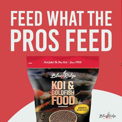 Blue Ridge Koi Fish Food 5lb - Koi Food 3/16” Large and Mini Blend Growth Formula, Goldfish Food, Premium Fish Food for Ponds, Ponds Fish Food, Floating Pond Pellets - size: 5 Pound (Pack of 1)