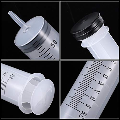 BBTO 2 Pieces Large Plastic Syringe with Tube 40 Inch Handy Plastic Tubing and Connections for Scientific Lab,Glue Dispensing,Watering,Refilling,Feeding and Measuring(500 ML) - size: 500 ML