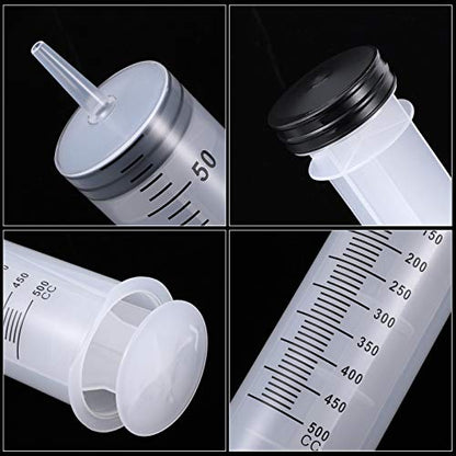 BBTO 2 Pieces Large Plastic Syringe with Tube 40 Inch Handy Plastic Tubing and Connections for Scientific Lab,Glue Dispensing,Watering,Refilling,Feeding and Measuring(500 ML) - size: 500 ML