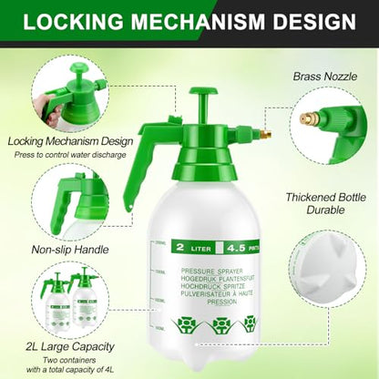 2 Set Handheld Pump Sprayers 0.5 Gallon Water Spray Bottles 2l Garden Plant Pump Sprayers with Adjustable Steel Nozzle Extended Rod for Plant Mist Watering Cleaning Spraying Fertilizing - color: White, size: 2L