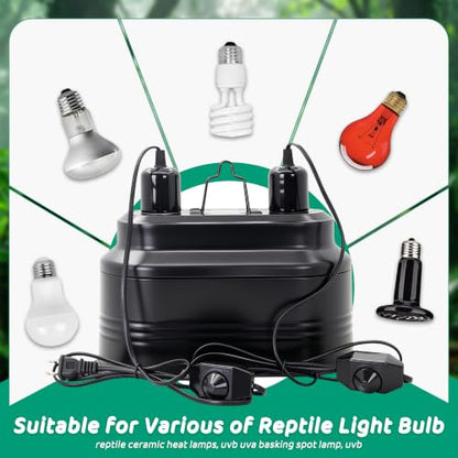 Dual Reptile Deep Dome Lamp Fixture with Independent Switches | Temperature Adjustment,Dual Deep Cap Combo,UVB & Basking Bulb Holder for Bearded Dragons,Turtles,Snakes & Lizards