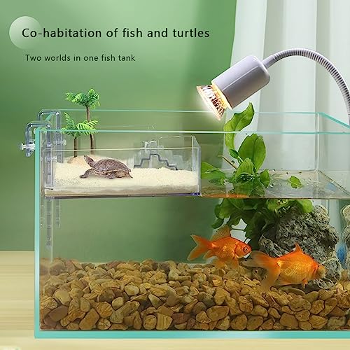 La La Pet Hanging Acrylic Turtle Basking Platform with Guardrail and Ladder - Tortoise Resting Terrace Reptile Habitat for Turtle Tank - size: Small