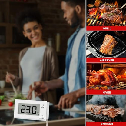 Digital Oven Thermometer with Probe Grill Meat Thermometer up to 572°F/300°C, Oven Thermometer Roasting for Barbecue Accessories for Kitchen, Roasting, Grill, Pizza - color: Milky White