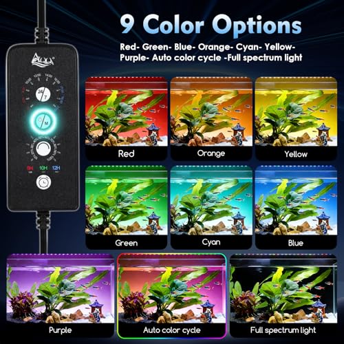 AQQA LED Aquarium Light, 24/7 Mode High Lumen Full Spectrum Fish Tank Light | DIY Mode, Adjustable Timer/Brightness, Extendable Bracket, Memory Function, IP68 Waterproof, Fits for 12–18 Inch Tanks - size: For 12'' - 18'' Tank